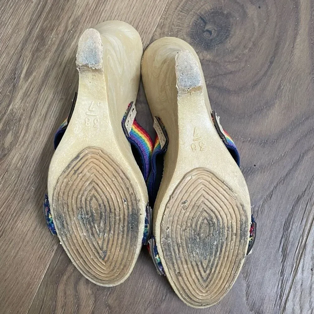 Vintage 70s 80s Rapallo Rainbow Wedge Mules Heels 7 38 - Picture 8 of 13